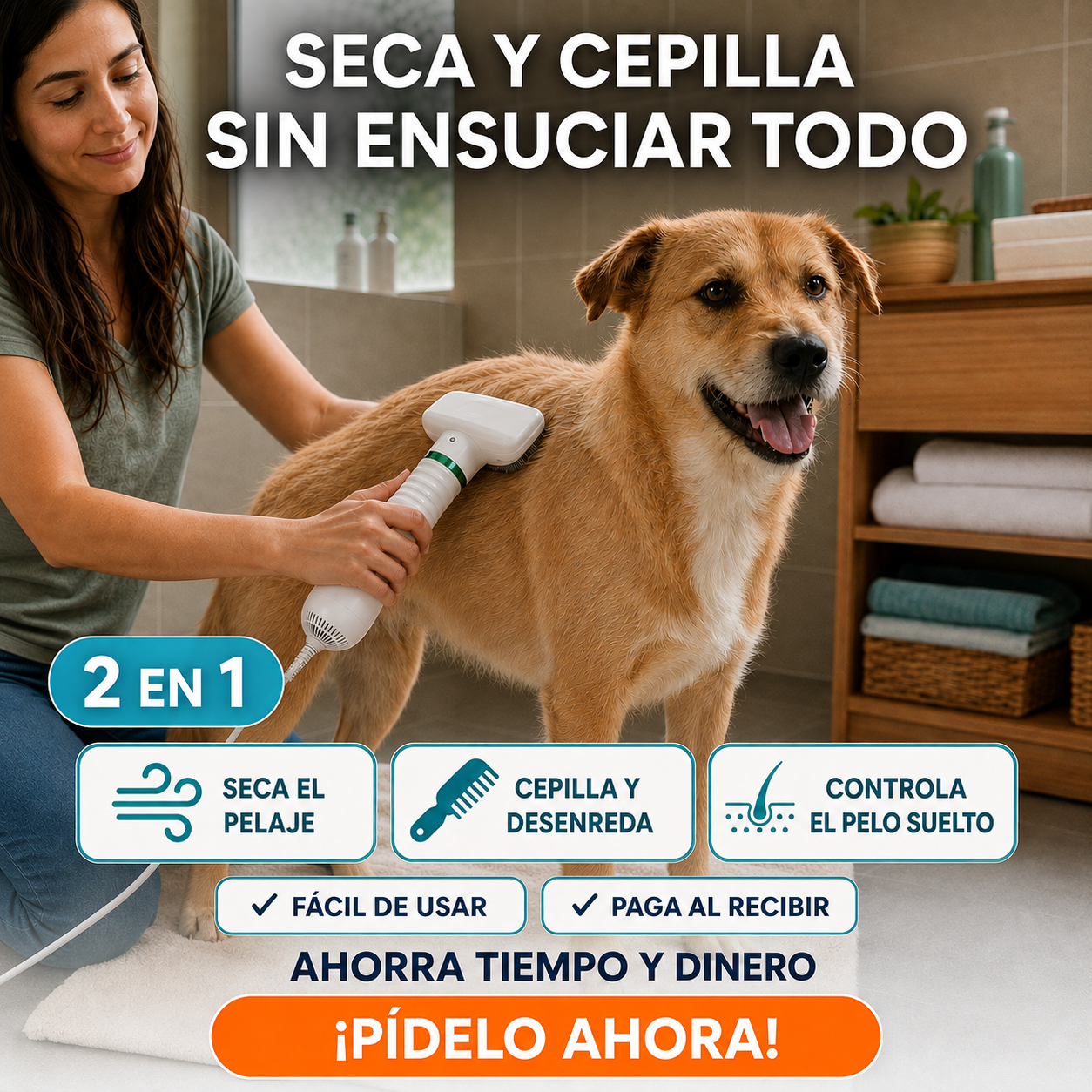 Cepillo Y Secador De Mascotas 2 En 1